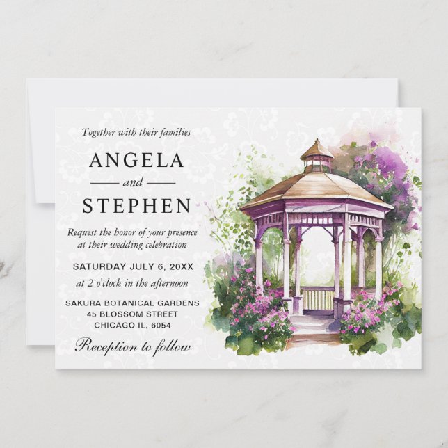 Invitación Jardín de primavera al aguarela Gazebo Boda (Anverso)
