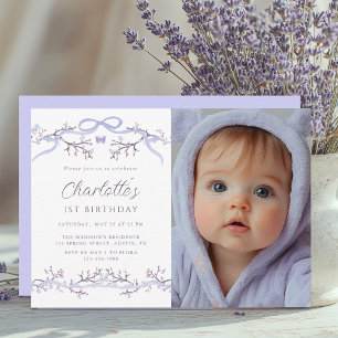 Invitación Jardín de primavera de Lavender 1er cumpleaños Fot