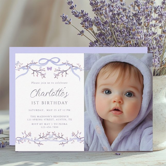 Invitación Jardín de primavera de Lavender 1er cumpleaños Fot (Subido por el creador)
