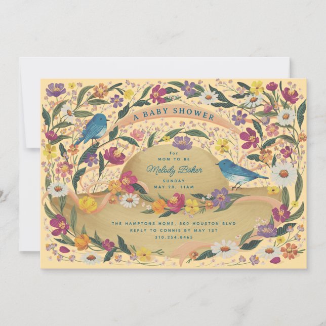 Invitación Jardín de primavera Flores Gorra de sol Baby Showe (Anverso)