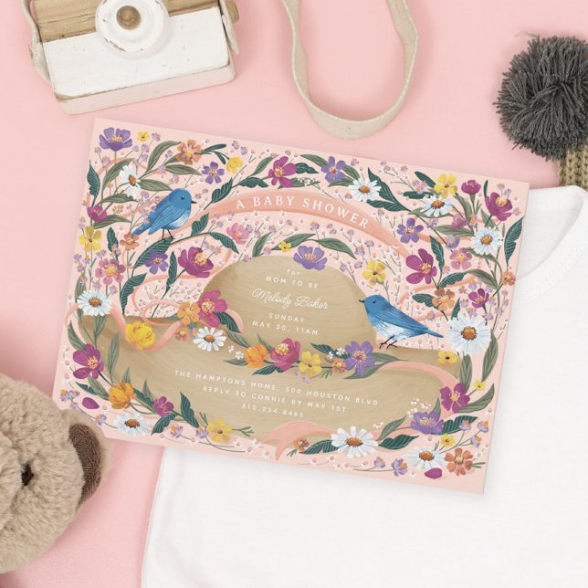 Invitación Jardín de primavera Flores Gorra de sol Baby Showe (Subido por el creador)