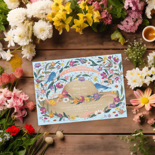 Invitación Jardín de primavera Flores Sol Gorra Azul Baby Sho