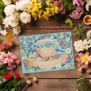 Invitación Jardín de primavera Flores Sol Gorra Azul Baby Sho