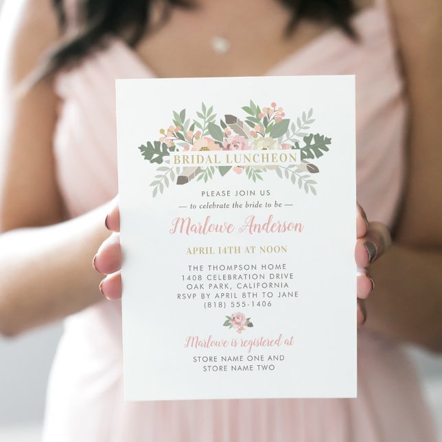 Invitación Jardín de ramo rosa boda desayuno nupcial (Subido por el creador)