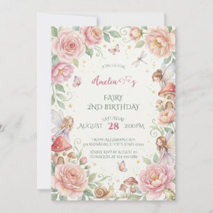 Invitación Jardín de Rosas Hadas Encantadas Acuarela Cumpleañ