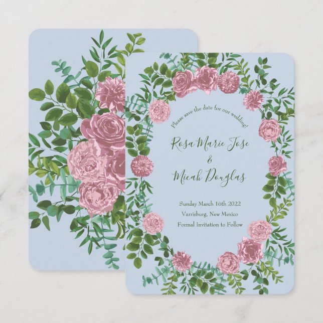 Invitación Jardín de Rosas Rosadas Boda de Primavera (Anverso / Reverso)