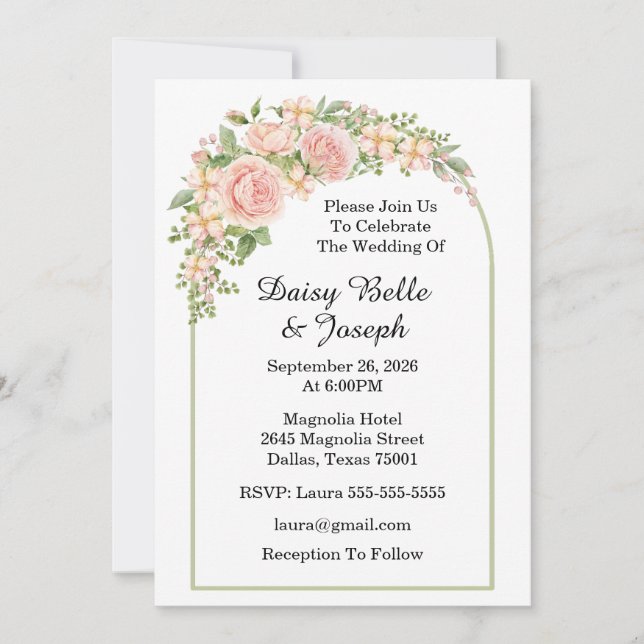 Invitación Jardín de rosas rosadas elegante (Anverso)