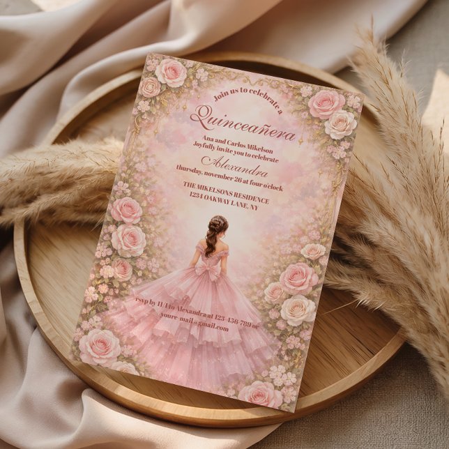 Invitación Jardín de Rosas Rosadas Quinceañera (Subido por el creador)