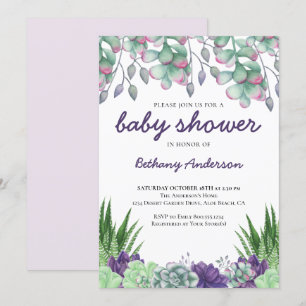 Invitación Jardín de suculentas de baby shower acuarela