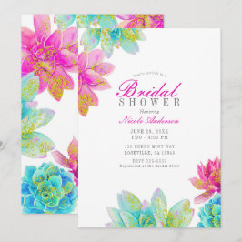 Invitación Jardín de Suculentas Rosa Brillante Turquesa Desay