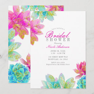 Invitación Jardín de Suculentas Rosa Brillante Turquesa Desay