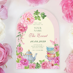 Invitación Jardín de taza de té de flores rosadas