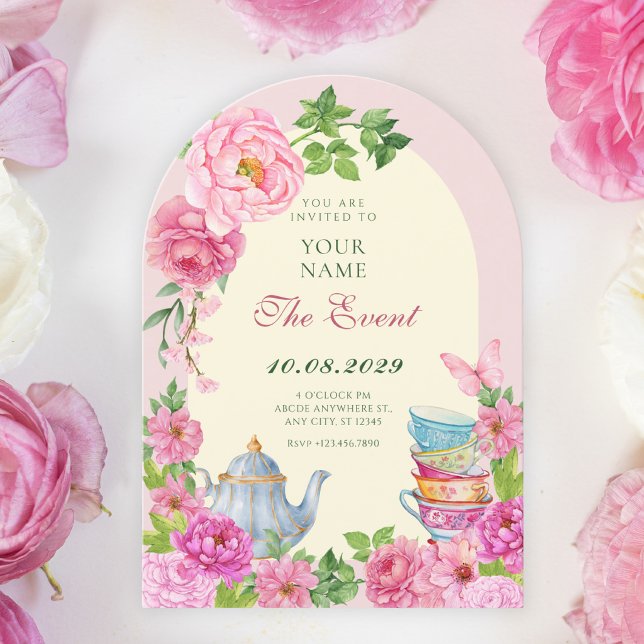 Invitación Jardín de taza de té de flores rosadas (Subido por el creador)