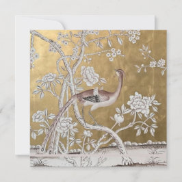 Invitación Jardín de té oriental dorado con pavo real sutil