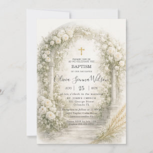 Invitación Jardín de Trigo Floral Blanco Bautizo Bautismo