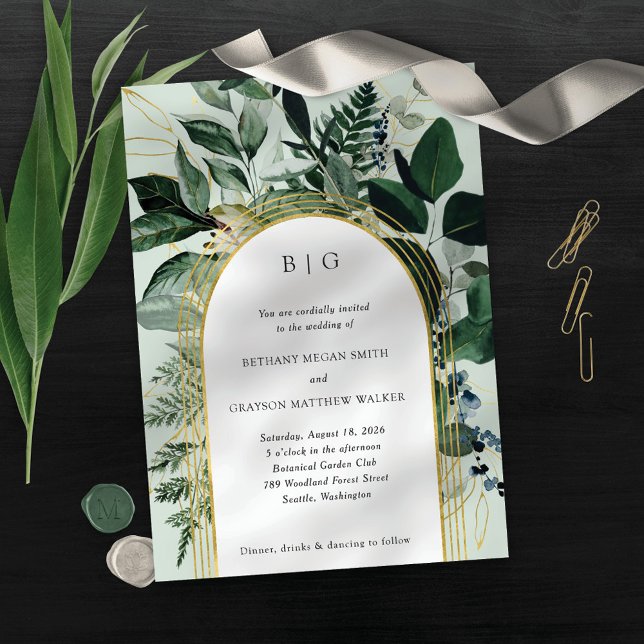 Invitación Jardín de vegetación, boda de arco botánico modern (Subido por el creador)