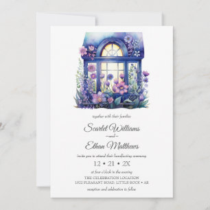 Invitación Jardín de Ventana de Cabaña Floral Púrpura para la