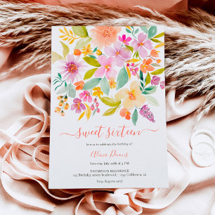 Invitación Jardín de verano acuarela floral Dulce 16