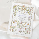 Invitación Jardín de vintage | Bautismo Colorido y Elegante<br><div class="desc">Las invitaciones al bautismo o a la cristiandad son impresionantes, con un marco barroco antiguo y caprichoso, decorado con flores de colores y hojas en sutiles tonos de melocotón, rosa, violeta, verde y neutro sobre un fondo blanco. Un aspecto de cuento de hadas que recuerda también el estilo Art Nouveau...</div>