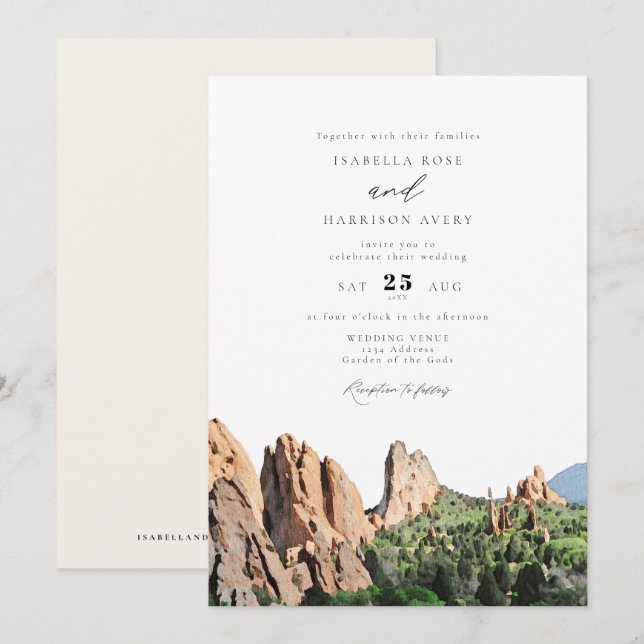 Invitación JARDÍN DEL Boda DEL Skyline acuático DIOS (Anverso / Reverso)