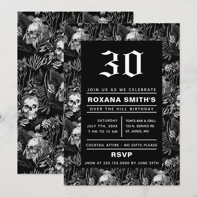 Invitación Jardín del cráneo de la acuarela sobre la colina (Anverso / Reverso)