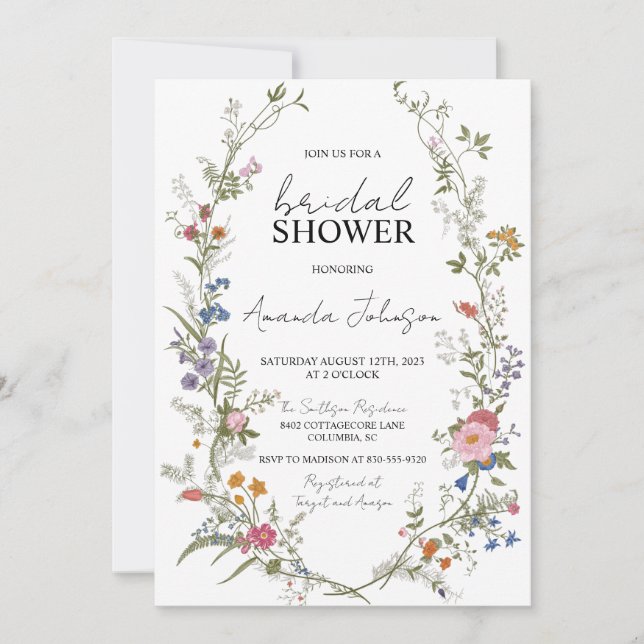 Invitación Jardín Ditsy Floral Floral Flor silvestre Ducha de (Anverso)