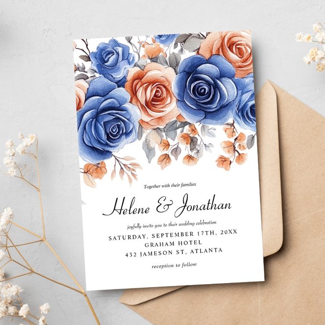 Invitación Jardín Dusty Blue Rust Terracotta Elegante Boda (Garden Dusty Blue Rust Terracotta Elegant Wedding Invitation)