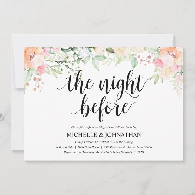 Invitación Jardín Elegancia Boda Ensayo Cena Invita (Anverso)