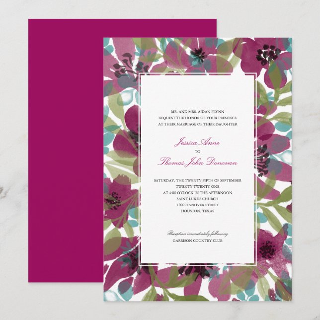 Invitación Jardín elegante de flores acuáticas | Boda (Anverso / Reverso)
