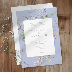 Invitación Jardín Elegante de Flores Silvestres Azules para B