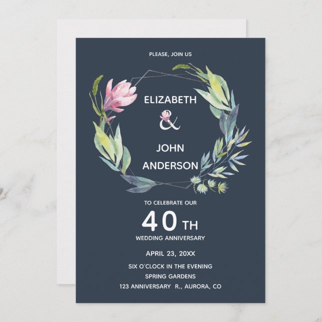 Invitación Jardín en el 40º aniversario del Boda de la Rivier (Anverso / Reverso)