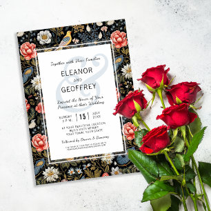 Invitación Jardín encantado con flores y Boda de pájaros