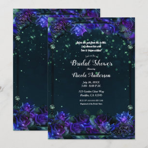 Invitación Jardín Encantado de Brillo Nupcial Verde Púrpura
