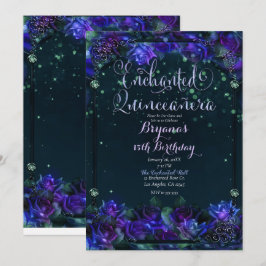 Invitación Jardín Encantado de Brillo Verde Púrpura 15 Quince