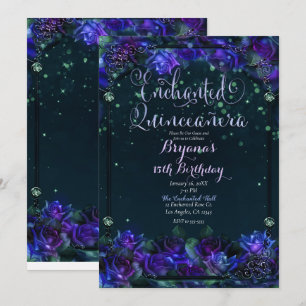 Invitación Jardín Encantado de Brillo Verde Púrpura 15 Quince