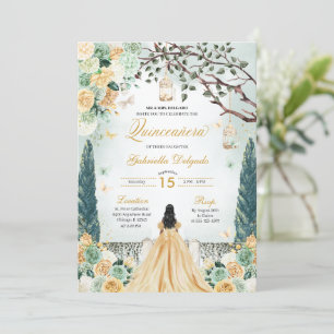 Invitación Jardín encantado de Princesa Verde Dorada Quincean