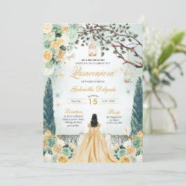 Invitación Jardín encantado de Princesa Verde Dorada Quincean