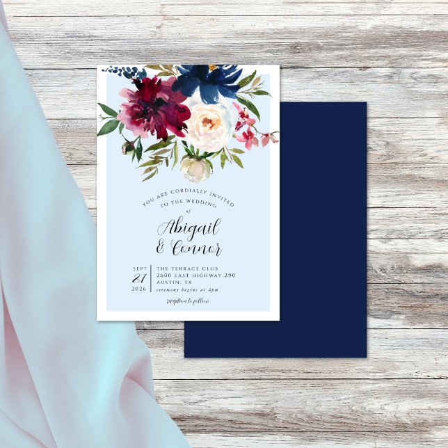 Invitación Jardín encantado Luz Azul Borgoña Marina (Subido por el creador)