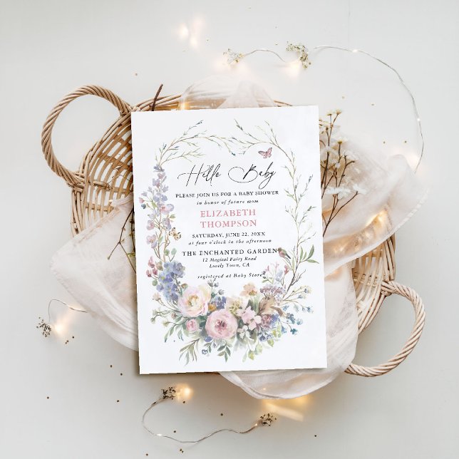 Invitación Jardín encantado Mariposa de pájaro Pastel Baby Sh (enchanted garden baby shower invitation woodland forest bird butterfly spring summer)