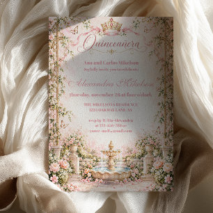 Invitación Jardín Encantado Quinceañera Rosa Dorado