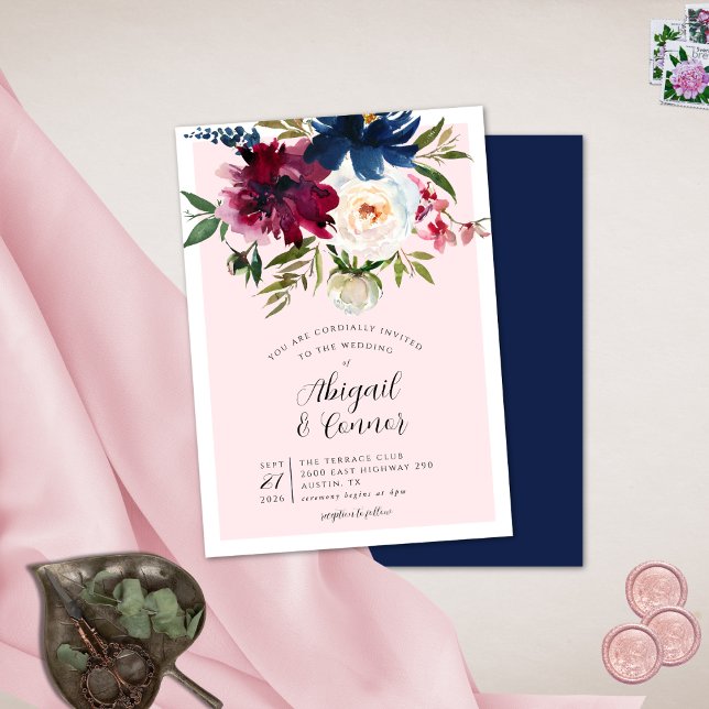 Invitación Jardín encantado Rubor rosa Marina Borgoña (Subido por el creador)