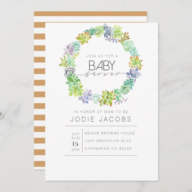 Invitación Jardín exitoso | Baby Shower acuarela (Anverso / Reverso)