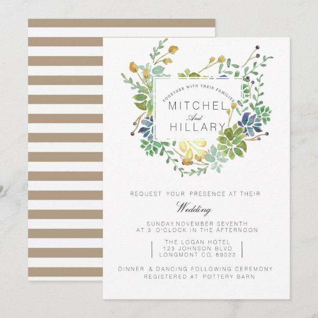 Invitación Jardín exitoso | Boda de acuarela floral (Anverso / Reverso)