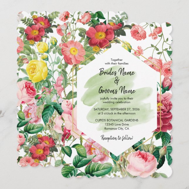 Invitación Jardín floral, acuarela y Boda geométrico Invi (Anverso / Reverso)