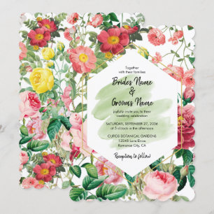 Invitación Jardín floral, acuarela y Boda geométrico Invi