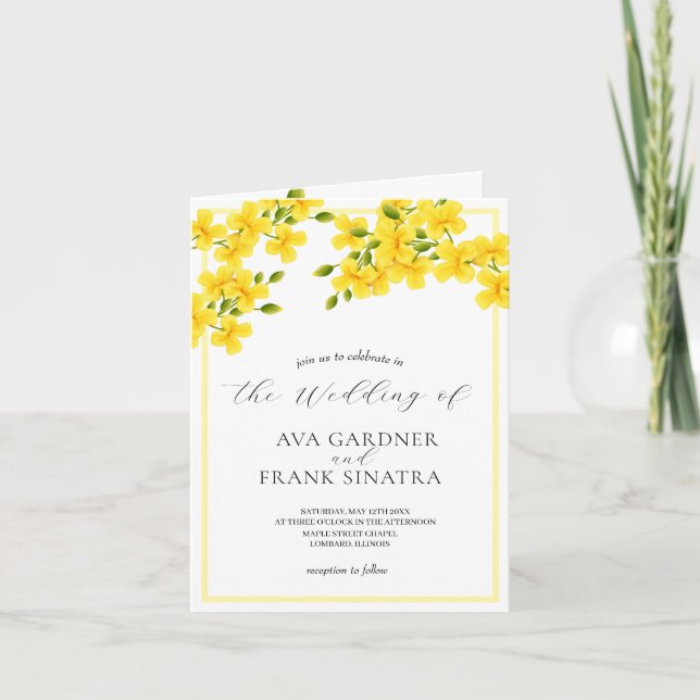 Invitación Jardín floral amarillo acuarela con Boda fotográfi (Anverso)