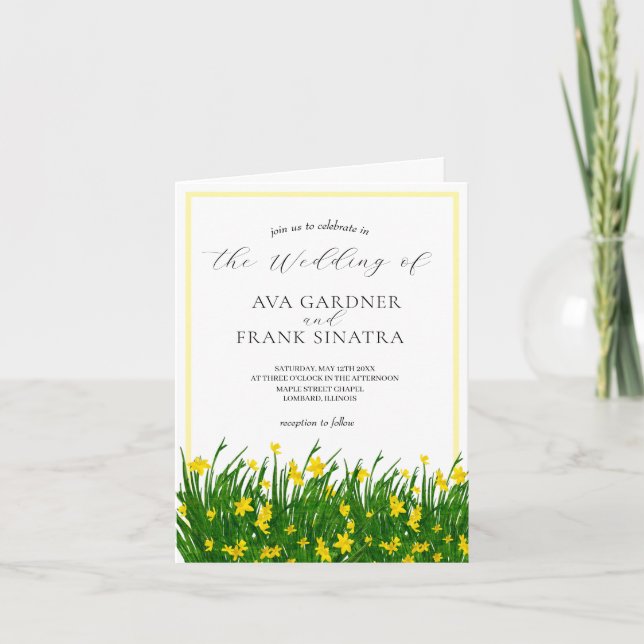 Invitación Jardín floral amarillo acuarela con Boda fotográfi (Anverso)