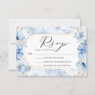 Invitación Jardín floral azul de marco dorado Nuestra Boda RS
