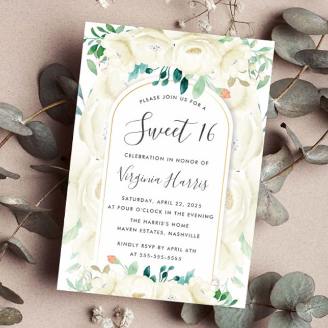 Invitación Jardín Floral Blanco Dulce Dieciséis Cumpleaños (Subido por el creador)