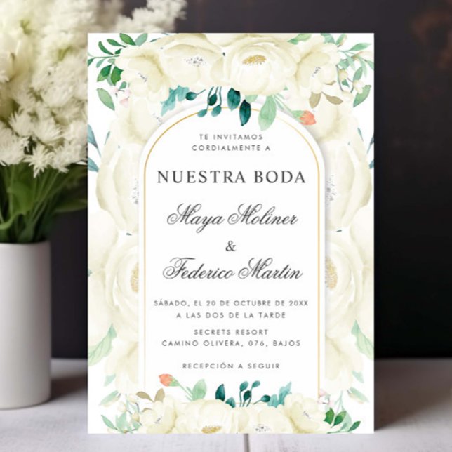 Invitación Jardín floral blanco Nuestra Boda Boda española (Subido por el creador)